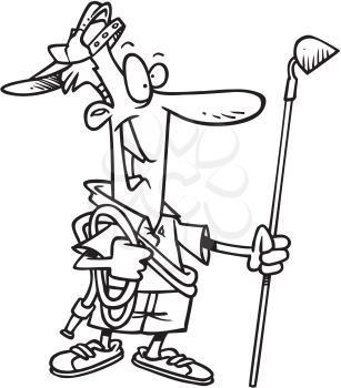 Royalty Free Clipart Image of a Man With a Hose and a Hoe