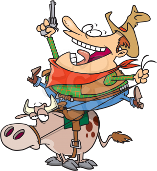 Royalty Free Clipart Image of a Cowboy on a Bull
