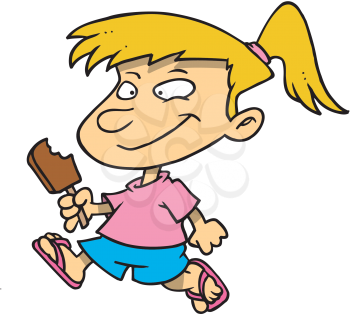 Royalty Free Clipart Image of a Girl Eating an Ice Cream Treat