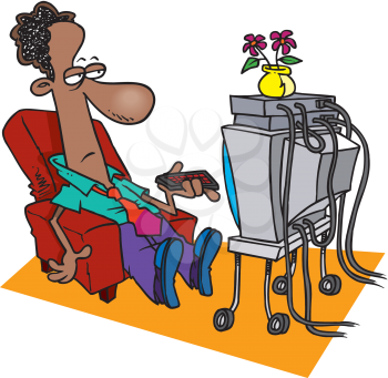 Royalty Free Clipart Image of a Black Man Watching Television