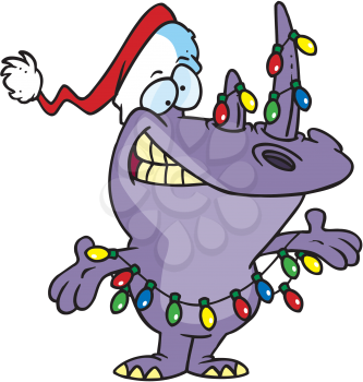 Royalty Free Clipart Image of a Rhinoceros Decorated For Christmas