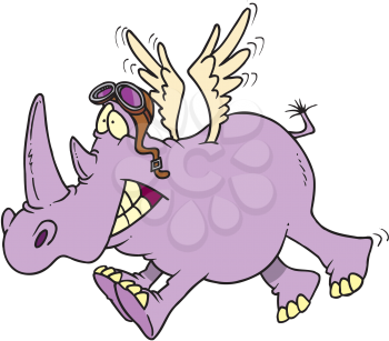 Royalty Free Clipart Image of a Rhino With Wings