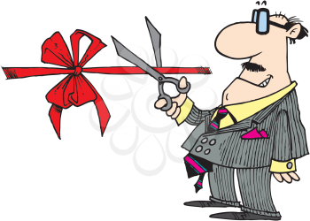 Royalty Free Clipart Image of a Man Cutting Red Ribbon