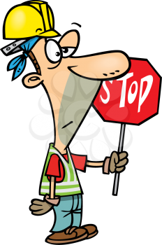 Royalty Free Clipart Image of a
Construction Worker Holding a Stop Sign