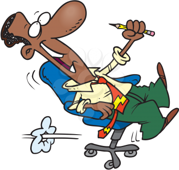 Royalty Free Clipart Image of a Man Rolling an Office Chair