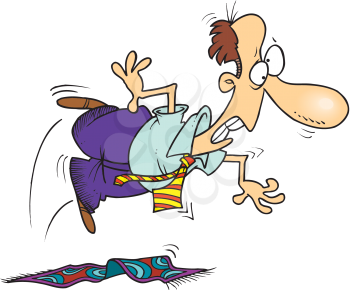 Royalty Free Clipart Image of a Man Tripping on a Rug