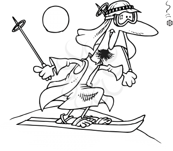 Royalty Free Clipart Image of an Arab Skiing on Sand