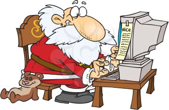 Royalty Free Clipart Image of Santa on a Computer