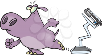 Royalty Free Clipart Image of an Angry Hippo Walking Away From Scales