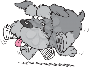 Royalty Free Clipart Image of a Dog Fetching a Paper