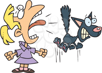 Royalty Free Clipart Image of a Girl Screaming at a Cat