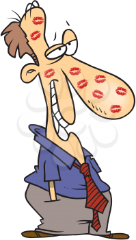 Royalty Free Clipart Image of a Man With Lipstick Marks