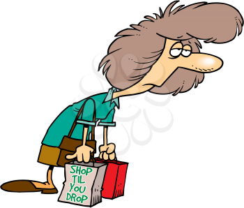 Royalty Free Clipart Image of a Tired Shopper