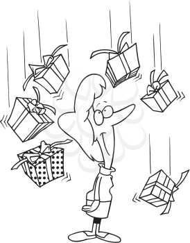 Royalty Free Clipart Image of a Woman Being Showered With Presents