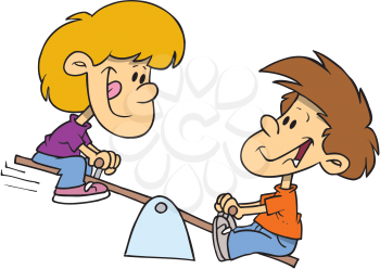 Royalty Free Clipart Image of Children on a Teeter-Totter