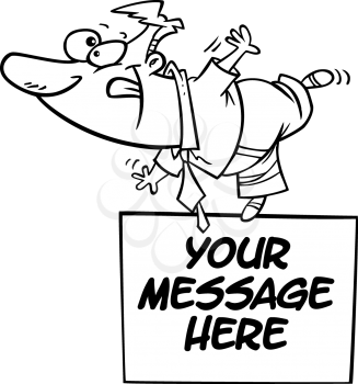 Royalty Free Clipart Image of a Businessman Balancing on a Message Board