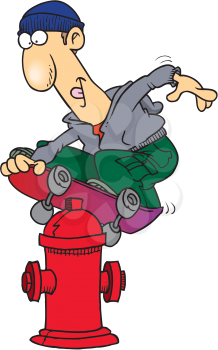 Royalty Free Clipart Image of a Skateboarder on a Fire Hydrant