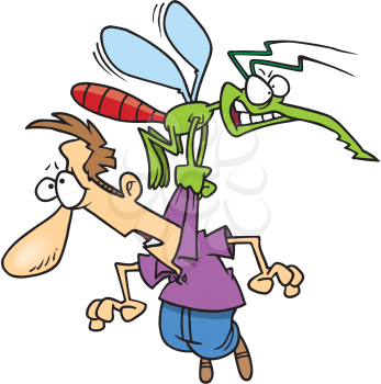 Royalty Free Clipart Image of a Man Being Carried Off By a Large Mosquito