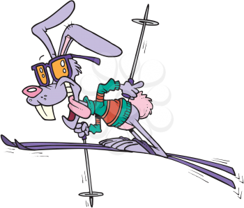 Royalty Free Clipart Image of a Rabbit Skiing