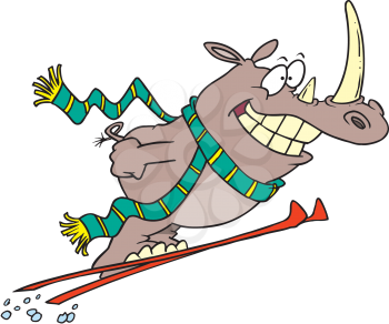 Royalty Free Clipart Image of a Skiing Rhino