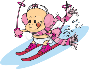 Royalty Free Clipart Image of a Baby Skiing