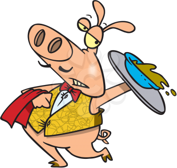 Royalty Free Clipart Image of a Pig Serving Slop