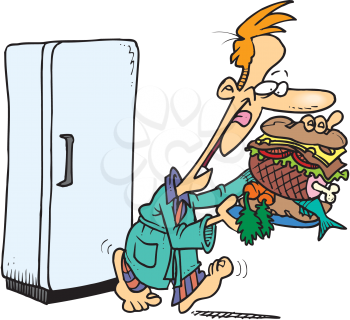 Royalty Free Clipart Image of a Man Raiding the Refrigerator