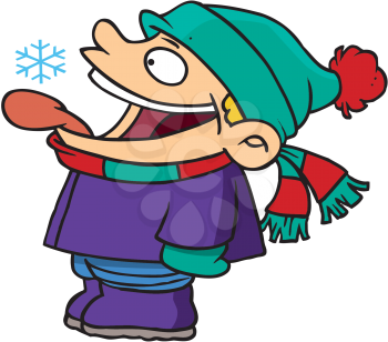 Royalty Free Clipart Image of a Boy Catching a Snowflake in His Tongue