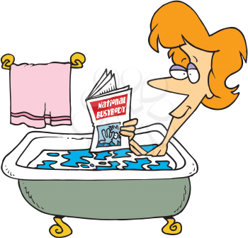 Royalty Free Clipart Image of a Woman Reading a Tabloid in the Tub