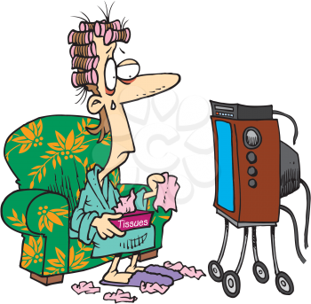Royalty Free Clipart Image of a Woman Watching Something on TV and Crying