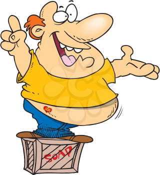 Royalty Free Clipart Image of a Man on a Soapbox