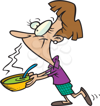 Royalty Free Clipart Image of a Woman With a Bowl of Soup