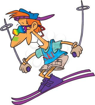 Royalty Free Clipart Image of a Guy Skiing in Summer Clothes