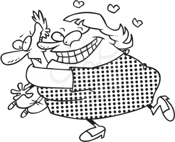 Royalty Free Clipart Image of a Large Woman Hugging a Man