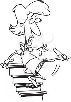 Royalty Free Clipart Image of a Woman Falling Down the Stairs