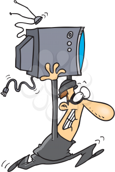 Royalty Free Clipart Image of a Robber Stealing a Television