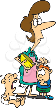 Royalty Free Clipart Image of a Busy Mom