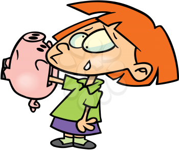 Royalty Free Clipart Image of a Girl With Her Hand Stuck in a Piggy Bank
