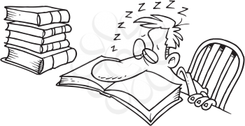 Royalty Free Clipart Image of a Man Asleep on a Book