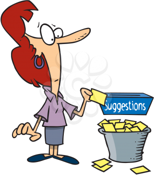 Royalty Free Clipart Image of a Woman at a Suggestion Box