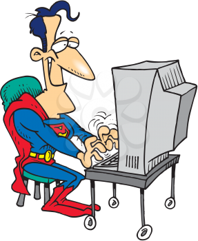 Royalty Free Clipart Image of Superman at the Computer