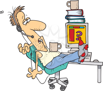 Royalty Free Clipart Image of a Man Resting at a Desk
