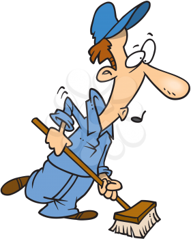 Royalty Free Clipart Image of a Man With a Broom