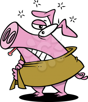 Royalty Free Clipart Image of a
Pig Sick with the Flu