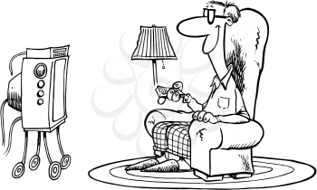Royalty Free Clipart Image of a Man Watching Television