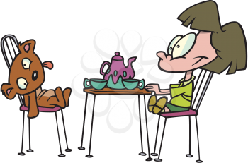 Royalty Free Clipart Image of a Child Having a Tea Party