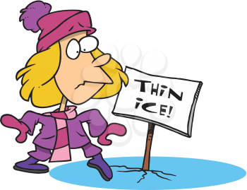 Royalty Free Clipart Image of a Girl Stepping Onto Thin Ice
