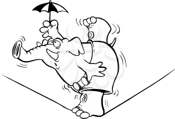 Royalty Free Clipart Image of an Elephant on a Tightrope