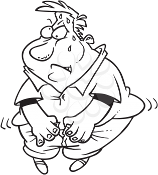Royalty Free Clipart Image of a Man Trying to Squeeze Into a Tight Pair of Pants