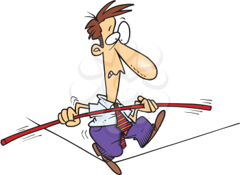 Royalty Free Clipart Image of a Man Walking a Tightrope